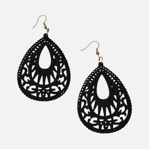 Wood Black Hollow Out Drop Earrings